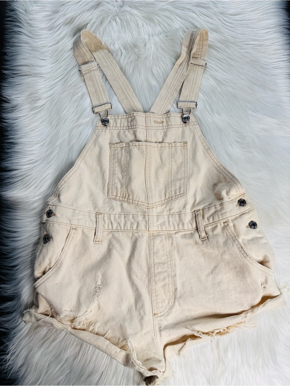 Free People We The Free Cream June Denim Short Overalls - Picture 2 of 9
